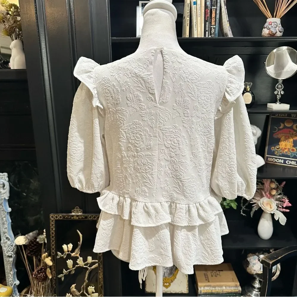 Anthropologies Free the Roses White Rose Tiered Blouse Size M
